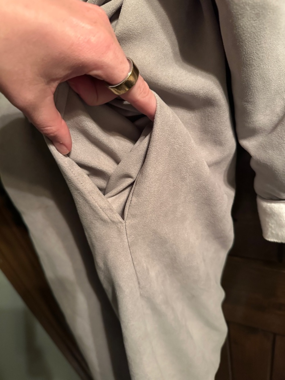 Nordstrom Light Gray Robe with Cream Trim Shawl Collar - Picture 5 of 8